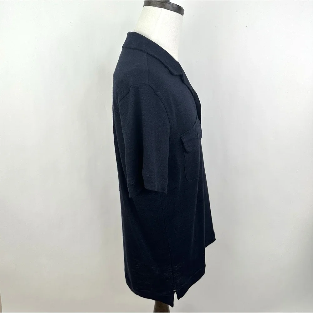 Banana Republic Linen French Terry Resort Shirt Men's Medium Navy Blue NWT